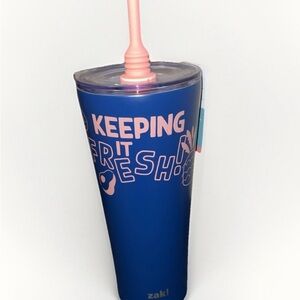 Zak! 30oz Blue Tumbler with Pink Straw